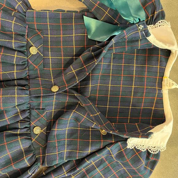 Vintage Academia navy blue green plaid school girl smock dress girl 2T peter pan - Picture 4 of 5